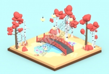 C4D�ɰ���С����ˮ�;ۻ�԰΢������ģ�� Br