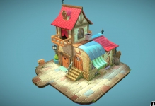 C4D��ͨסլ��������ģ�� Hand-painted Dio