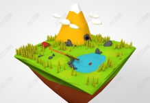 C4D��ͨҰ��ѩɽ�����ֺ���ģ��