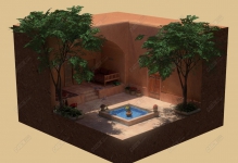 C4D��˹��������СԺ���۳���ģ��