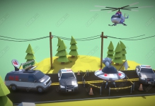 C4D��ͨUFO�ɵ�׹�䳡��ģ�� Low Poly UFO 