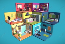 C4D��ͨ�Ⱦ෿��ģ�� Isometric Rooms