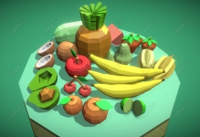 C4D��ͨˮ��ƻ���㽶����ģ�� Low Poly Fru
