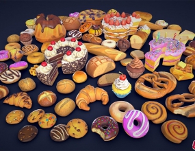 Blender��񻯸��ϼ��Ͷ����ģ�� stylized pastries collection low poly