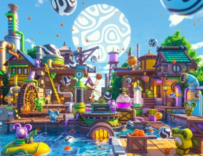 C4D+OCTANE�ɰ���ͨˮ�ϳǱ���԰������Ʒ����